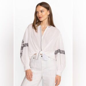 Johnny Was JADE Kivi Blouse White Cotton Embroidered Long Sleeve Small‎ NWT